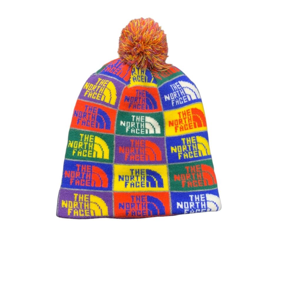 The North Face Logo Pom Beanie Multicolor Knit Winter Hat Unisex OS Gorpcore - Picture 3 of 3